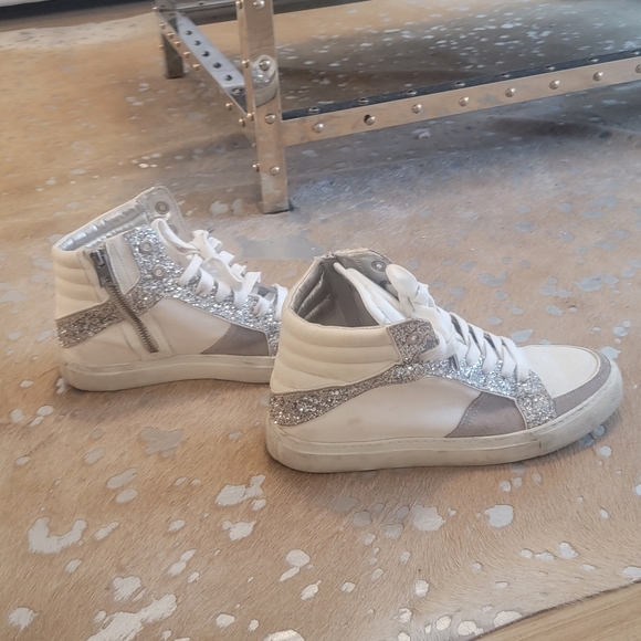 Zadig and Voltaire White Canvas Hitops w Silver Glitter and Suede accents. sz 39 - Picture 4 of 10